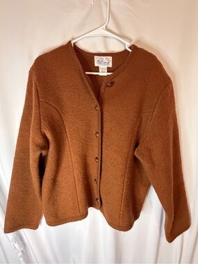 Vintage Tally-Ho Wool Cardigan Sweater Womens L Rust Brown Wool Button